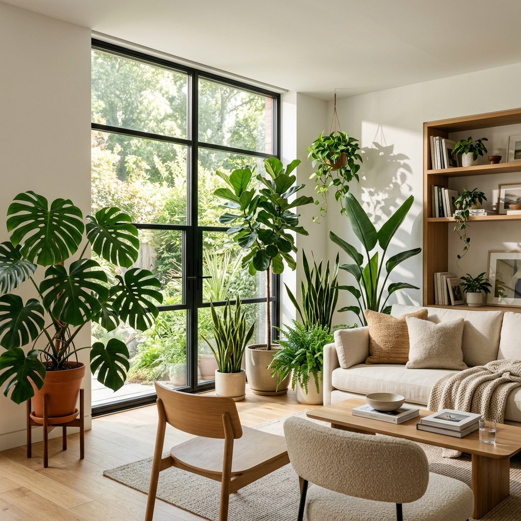Healthy indoor plants in a modern living space
